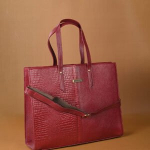 Croc-Texture Red Leather Business Tote