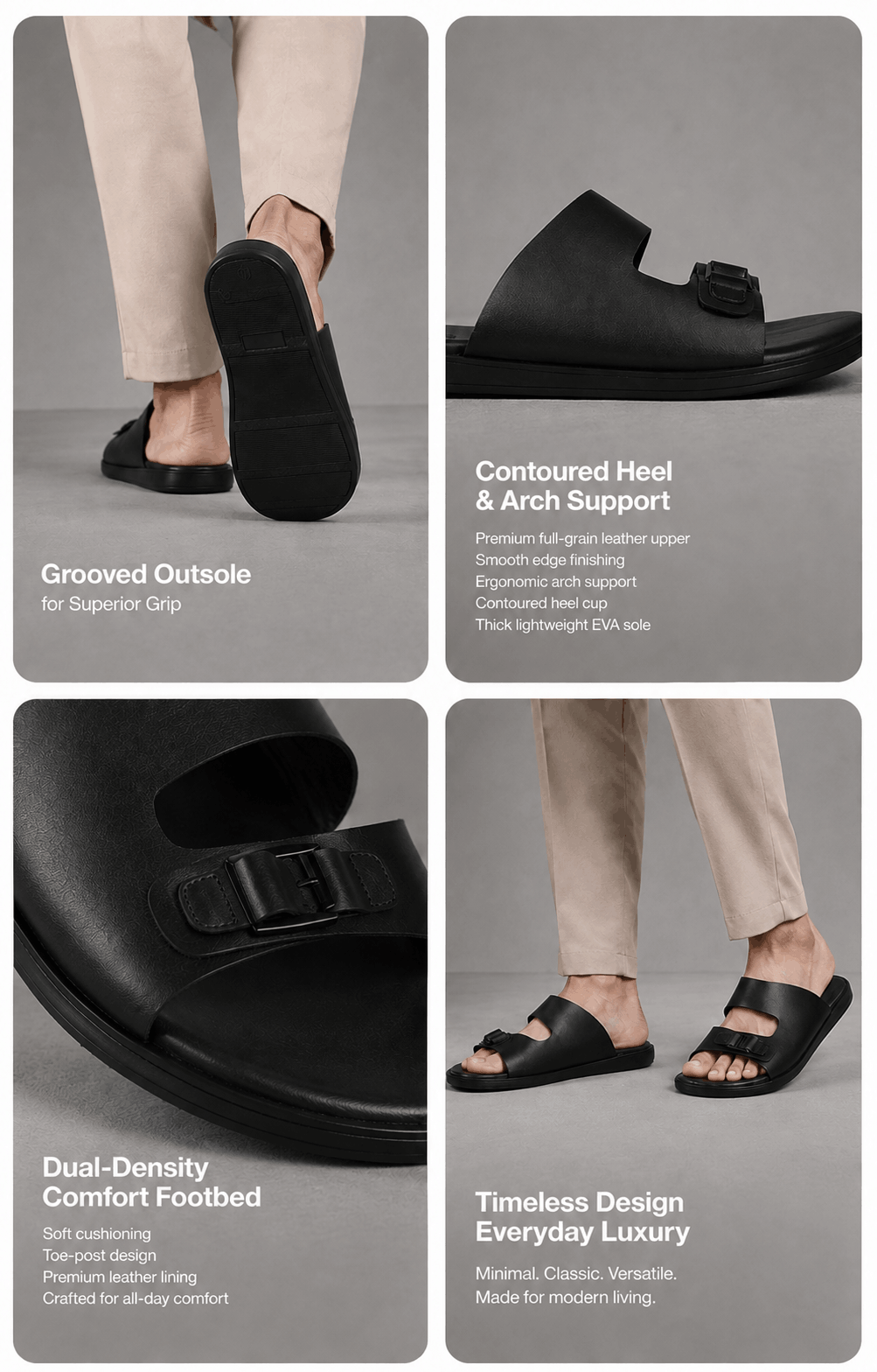 Sport Buckle Leather Slide - Black (3)