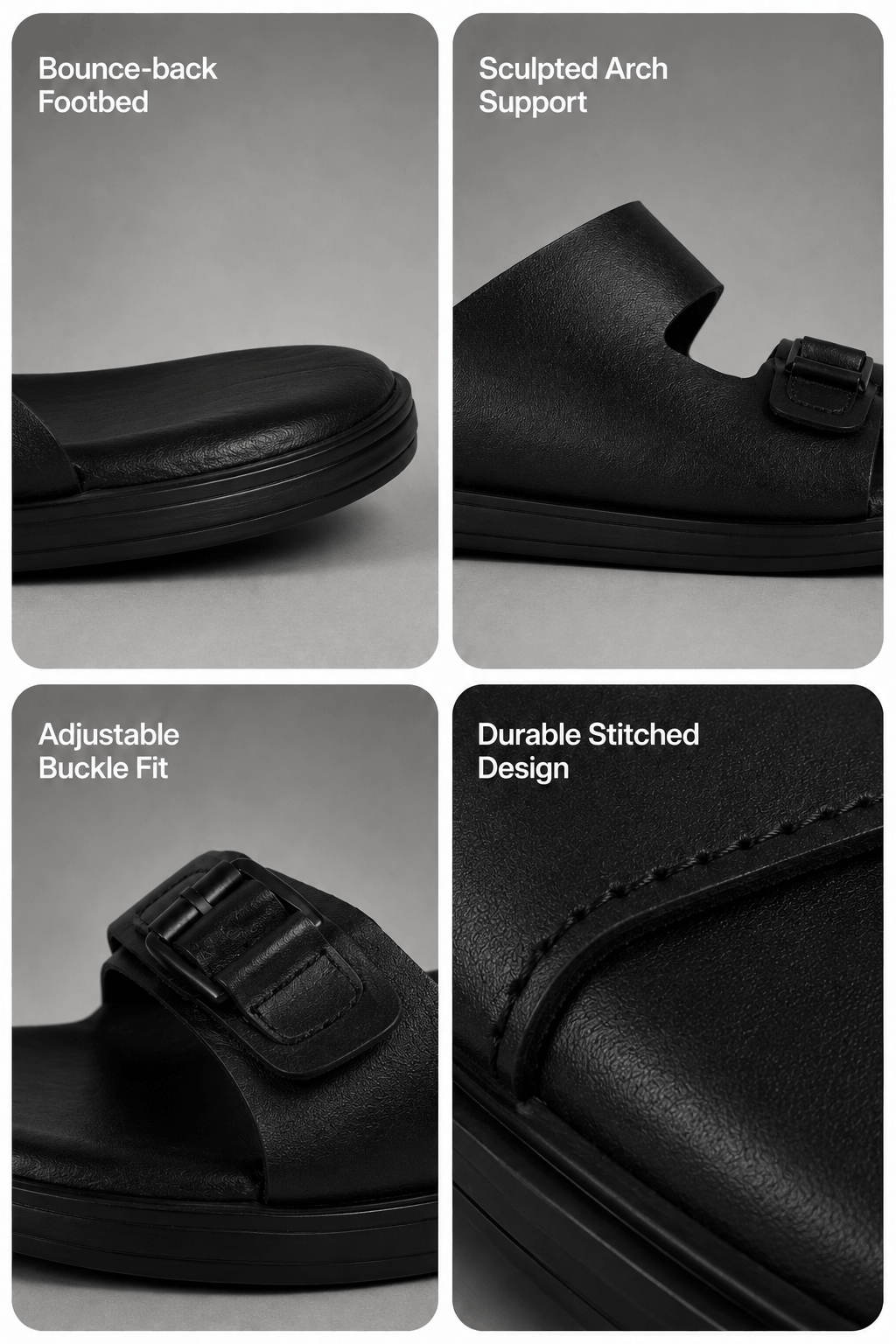 Sport Buckle Leather Slide - Black (4)