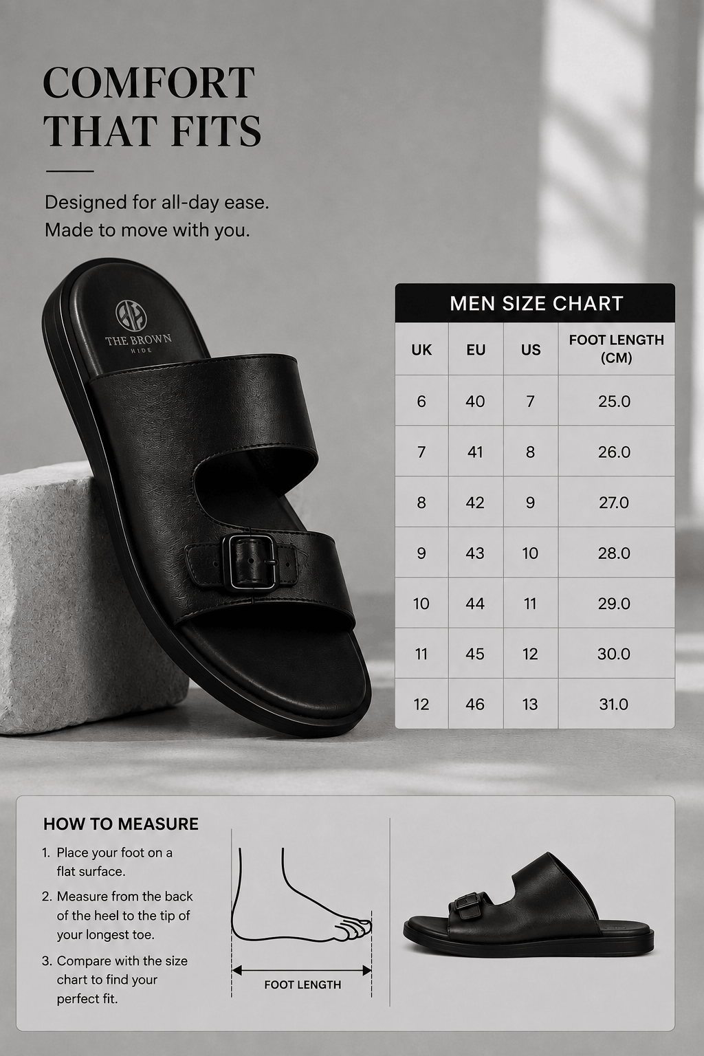Sport Buckle Leather Slide - Black (5)