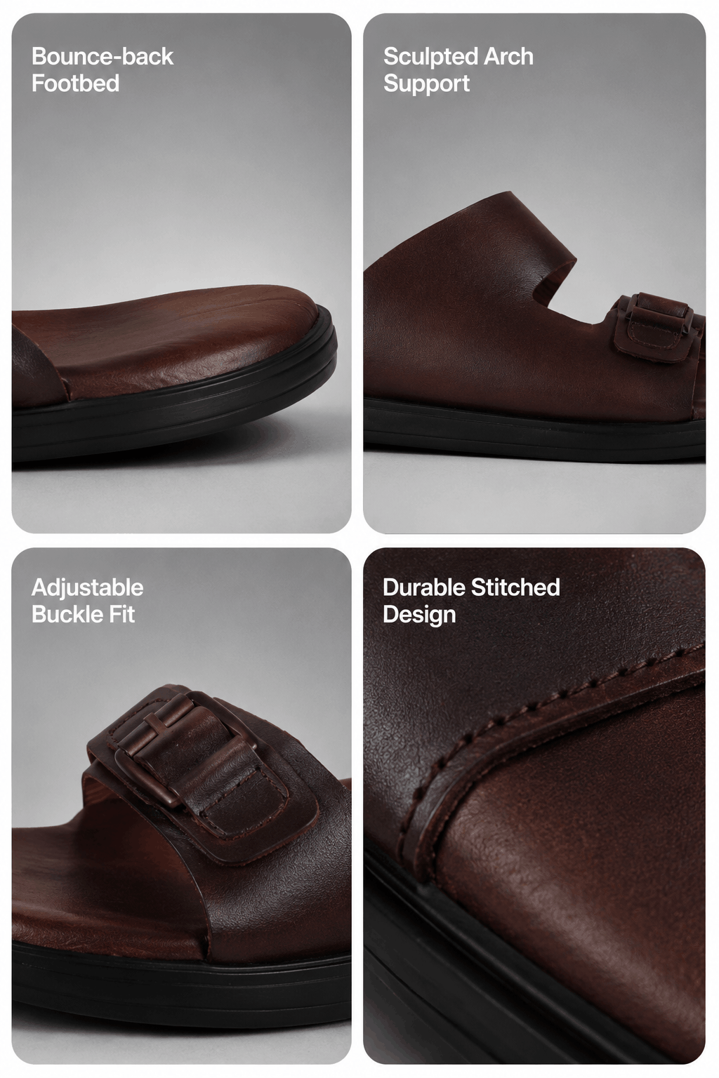 Sport Buckle Leather Slide - Brown (4)