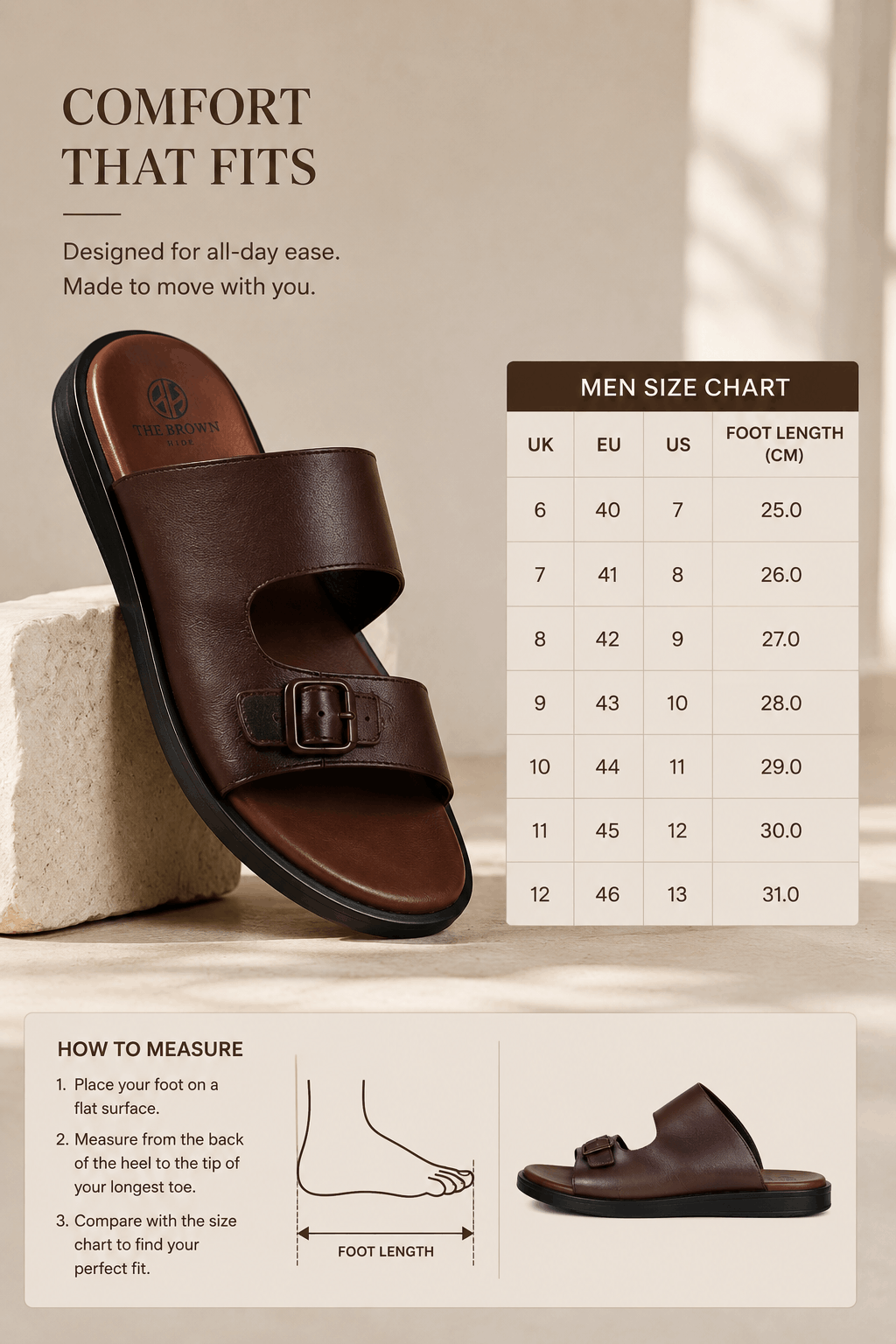 Sport Buckle Leather Slide - Brown (5)