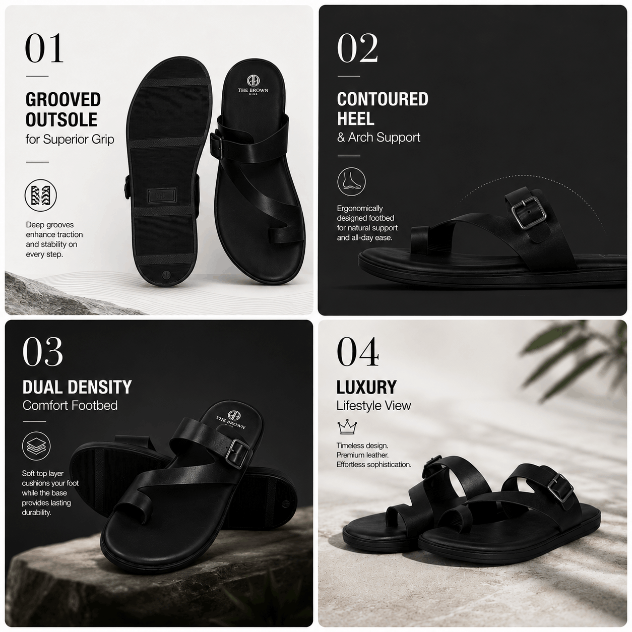 Toe-Ring Buckle Leather Sandal - Black (3)