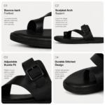 Toe-Ring Buckle Leather Sandal - Black (4)