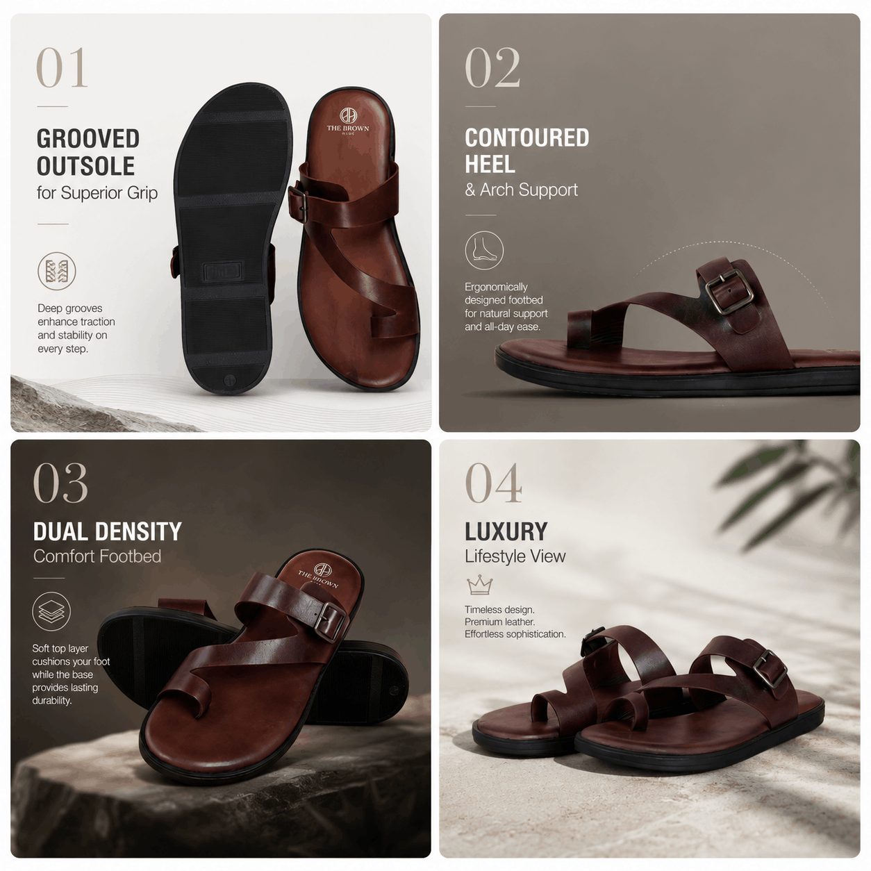 Toe-Ring Buckle Leather Sandal - Brown (3)