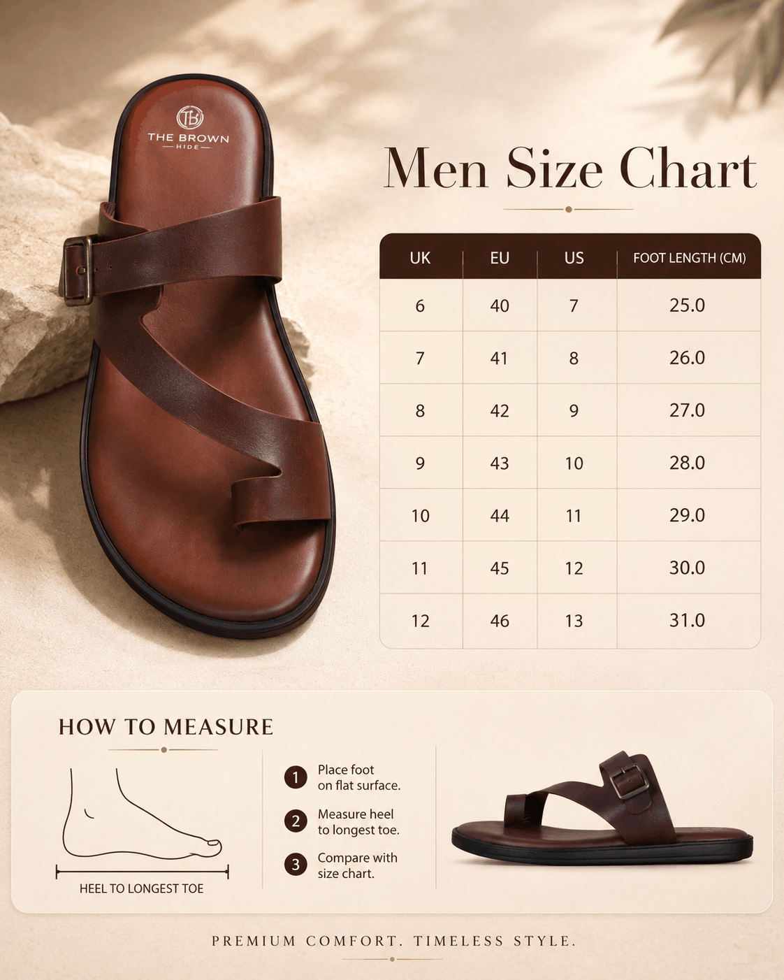 Toe-Ring Buckle Leather Sandal - Brown (5)